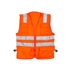 chaleco de seguridad naranja con cintas reflectivas – uso industrial